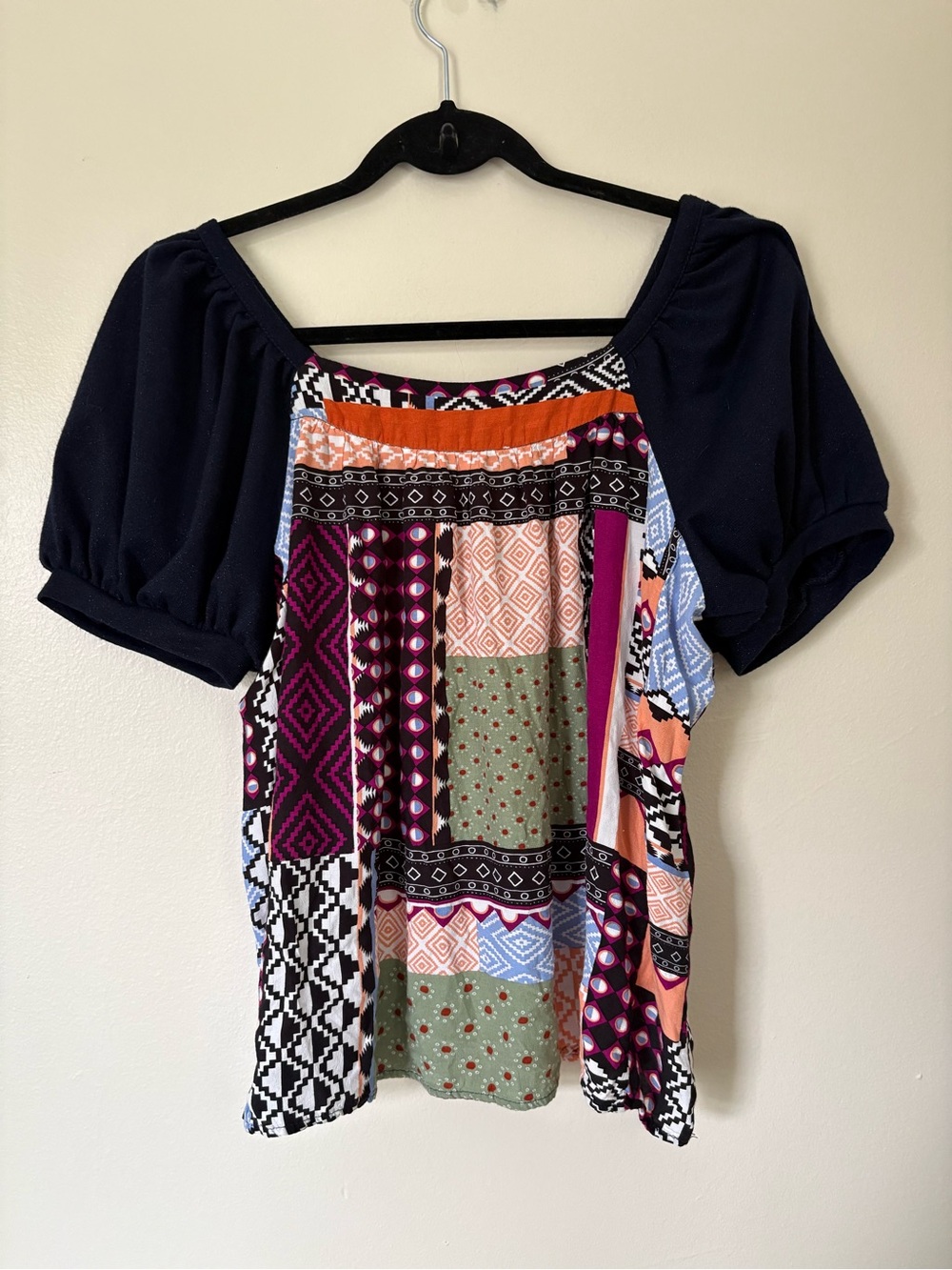 Anthro Maeve Catiana Patchwork Puff Sleeve Top Size Small